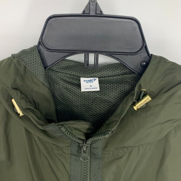 Old Navy Active Windbreaker Jacket Green Hooded Zip Front Utility - Picture 2 of 10